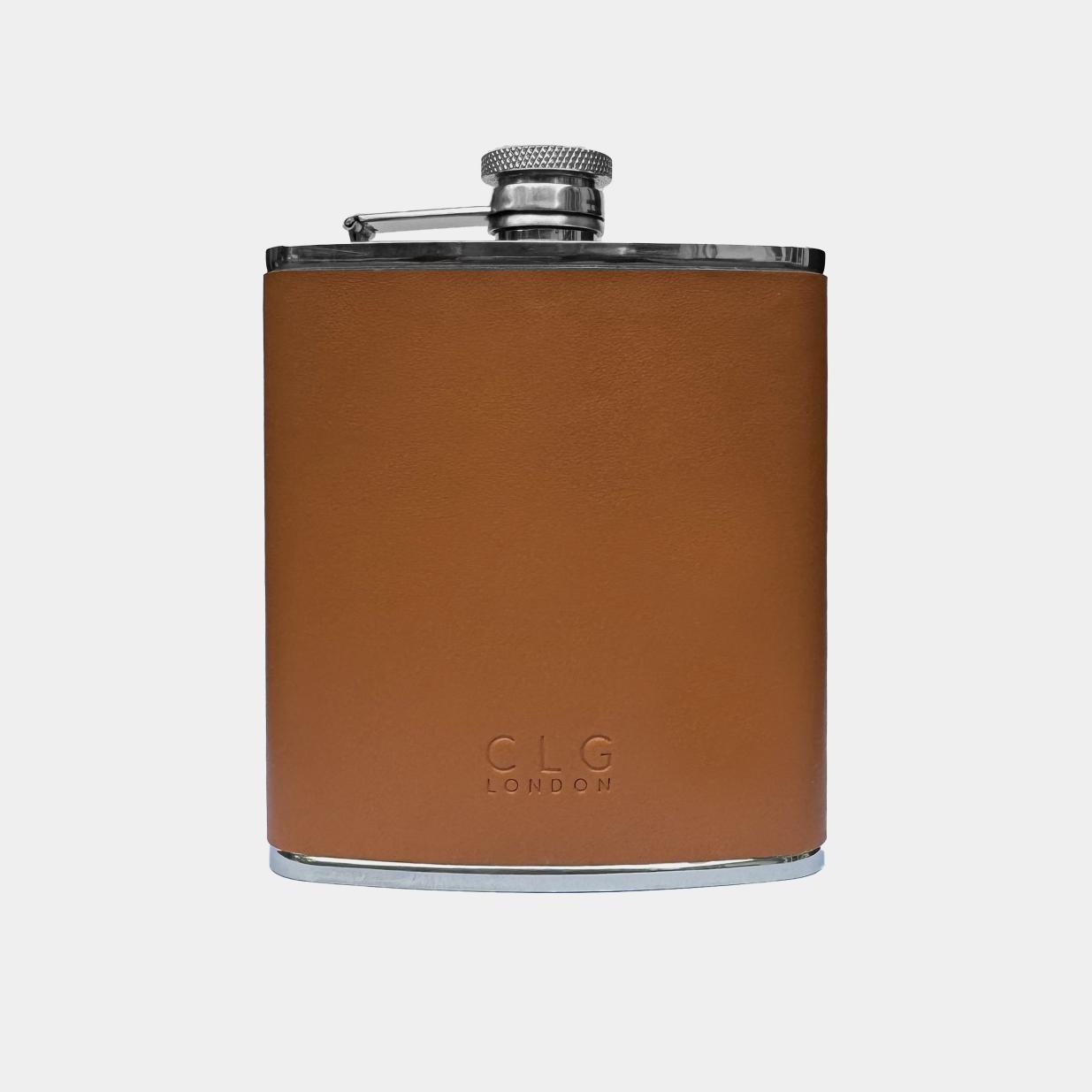 6oz leather bound hip flask for your Company branded gifts