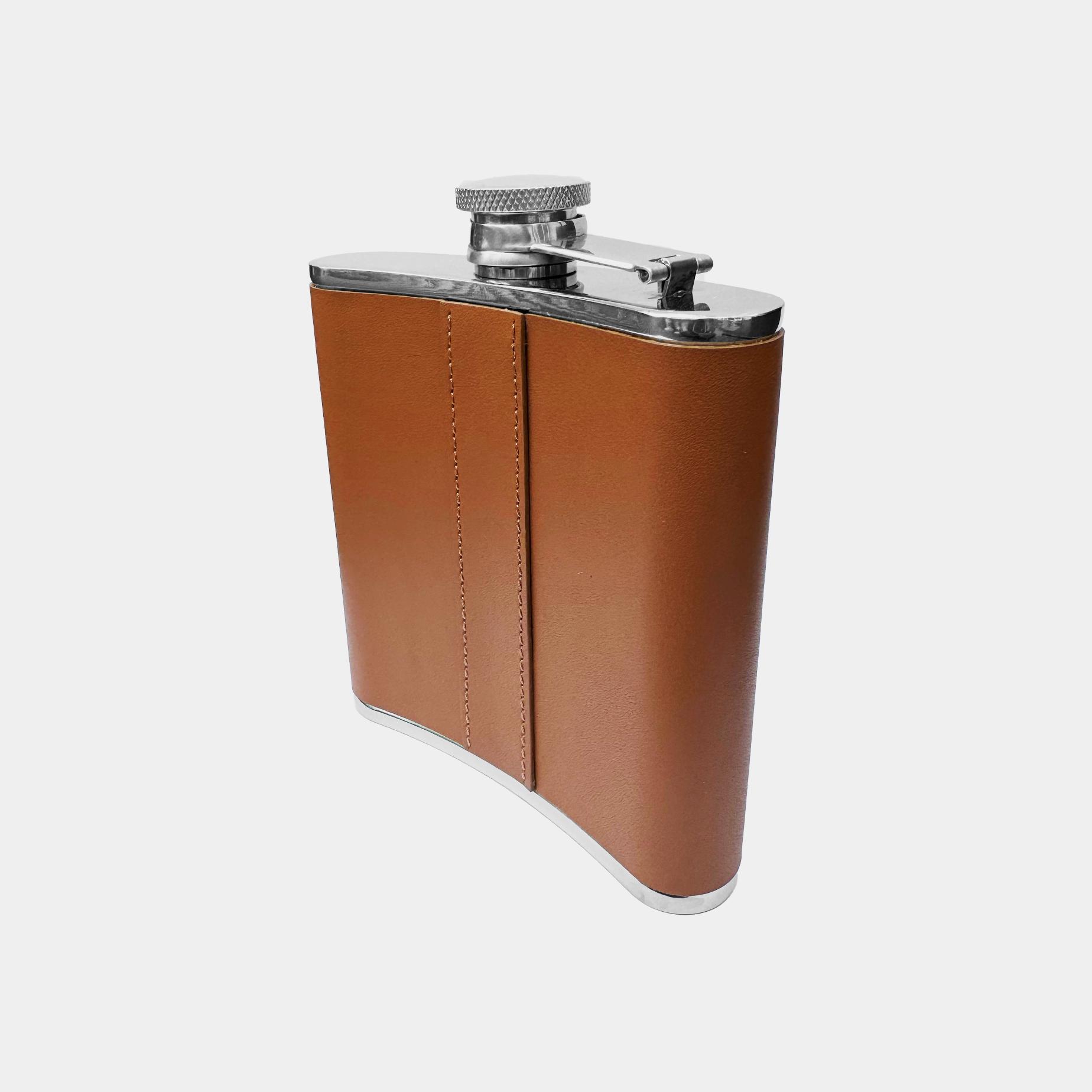 6oz leather bound hip flask for your Company branded gifts