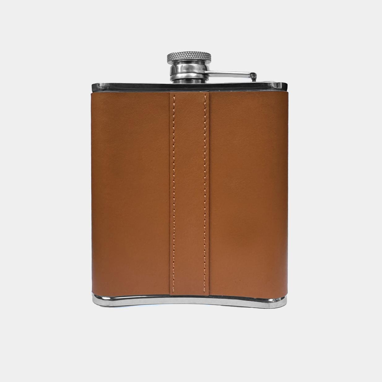 6oz leather bound hip flask for your Company branded gifts