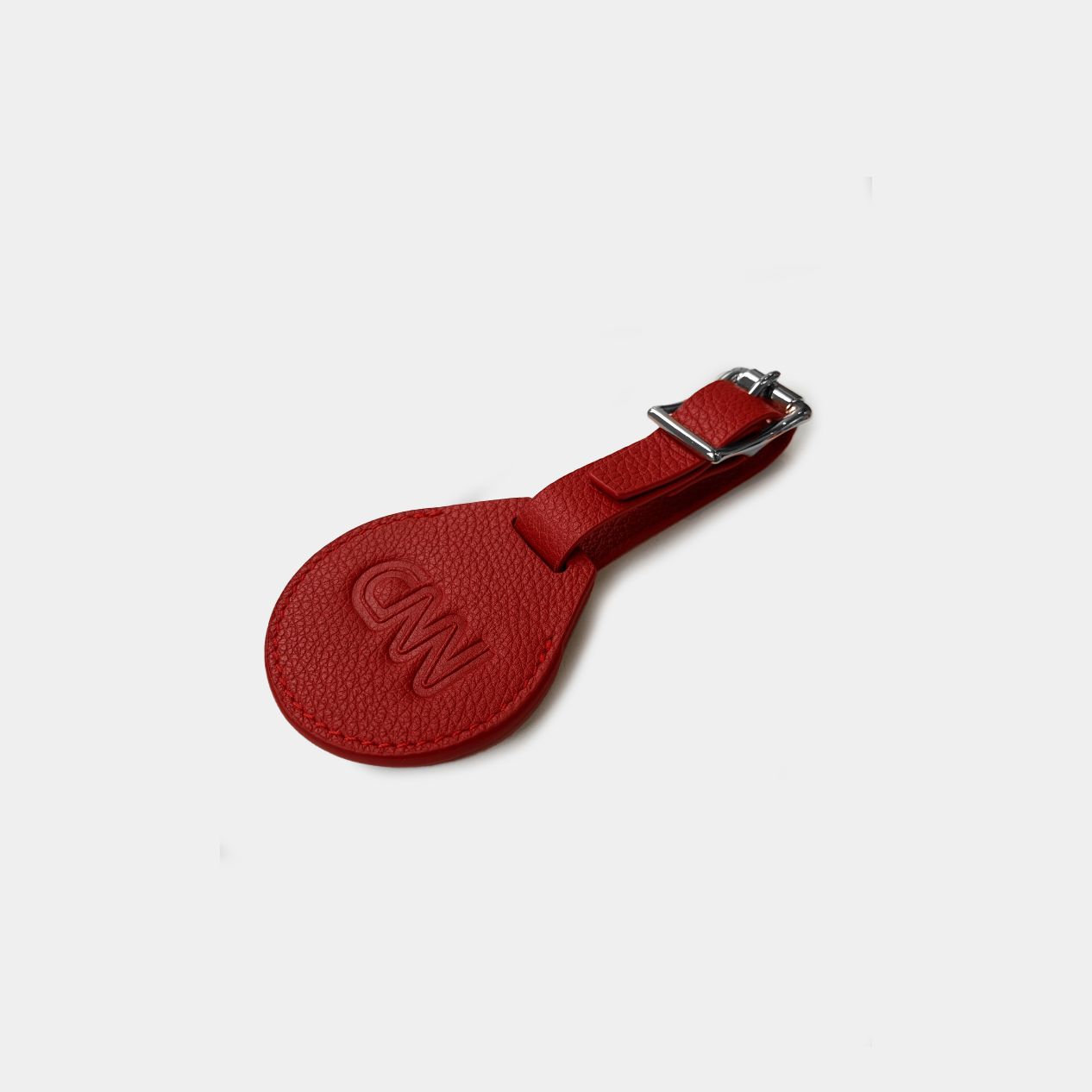 Luxury leather luggage tag designed to hold the Apple AirTag or a fob with gold or silver buckle