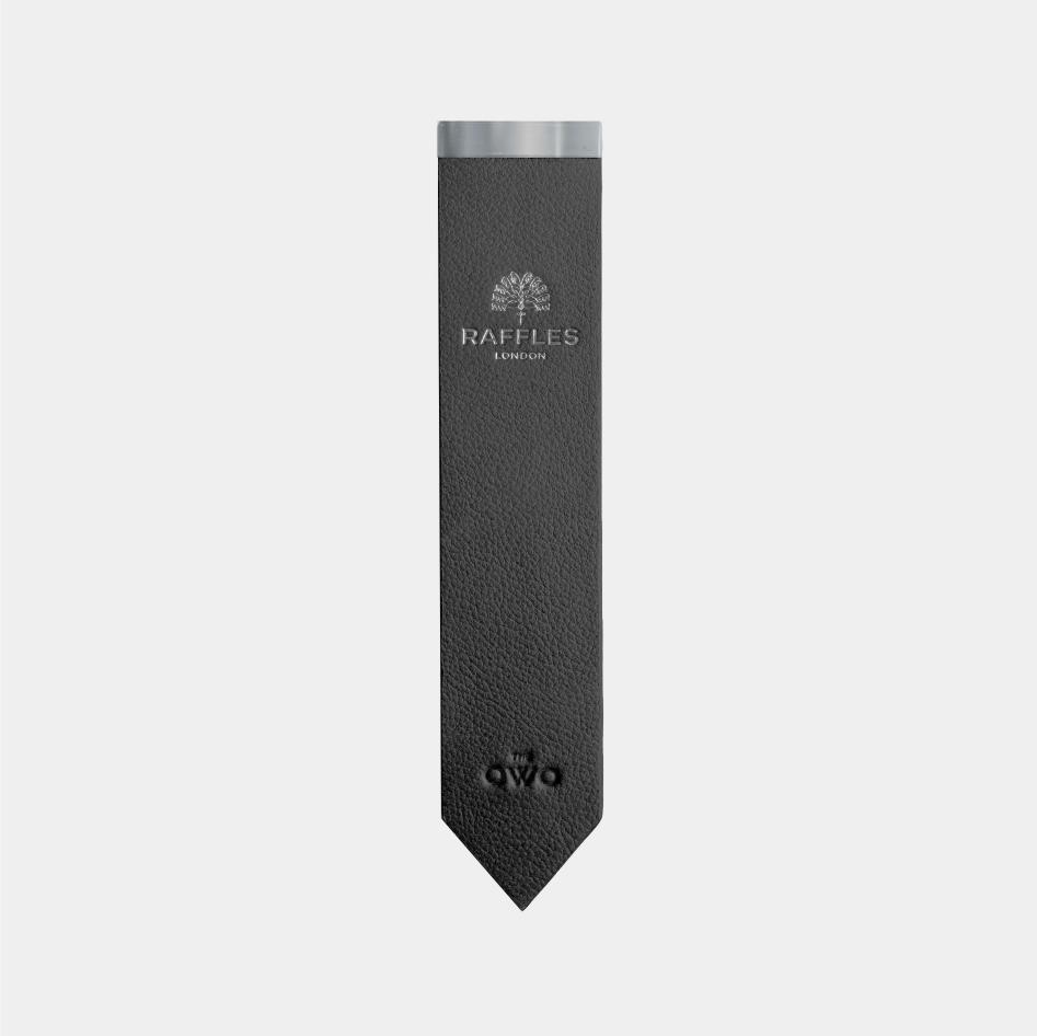 Luxury leather bookmark with silver cap, stamped with your company logo