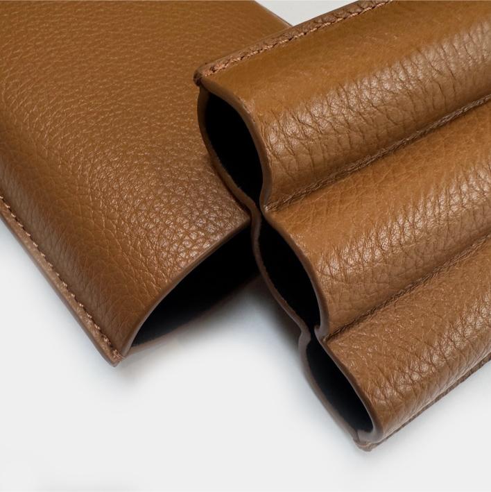 Leather cigar case made to fit 3 cigars in individual compartments, perfect for event gifts