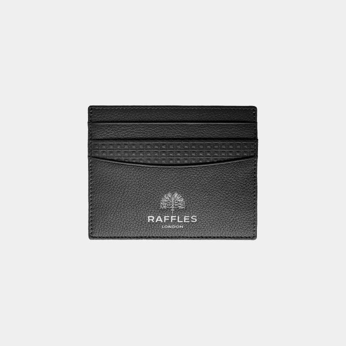 Leather flat card case with 4 card slots either side to hold credit cards and business cards