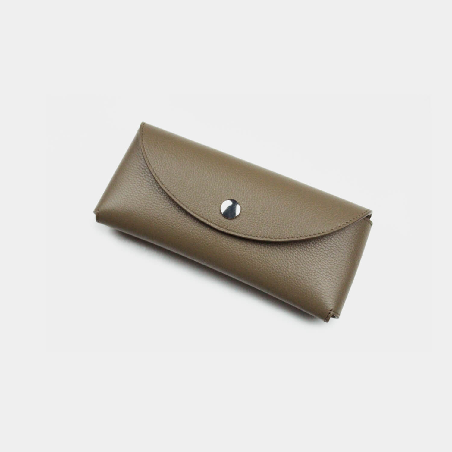 Fine grain leather glasses case with 3 poppers to open to protect and store, branded with your company logo