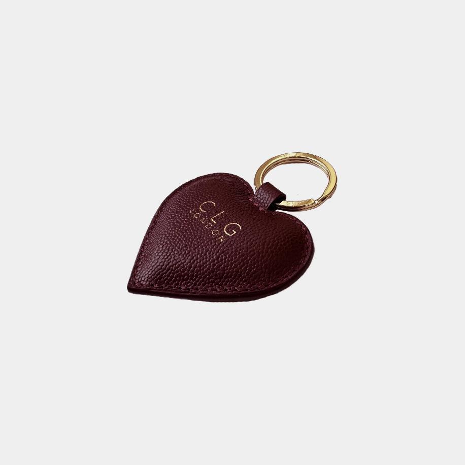 Fine grain leather heart padded keyring with gold or silver split ring, branded with your company logo