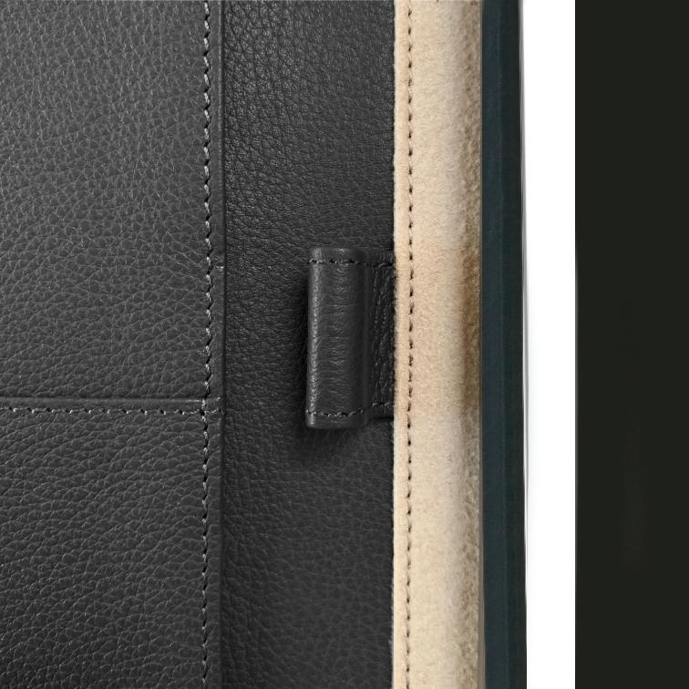 Full grain leather iPad zipped folder to store your device, pen loop, slip pockets and notes section