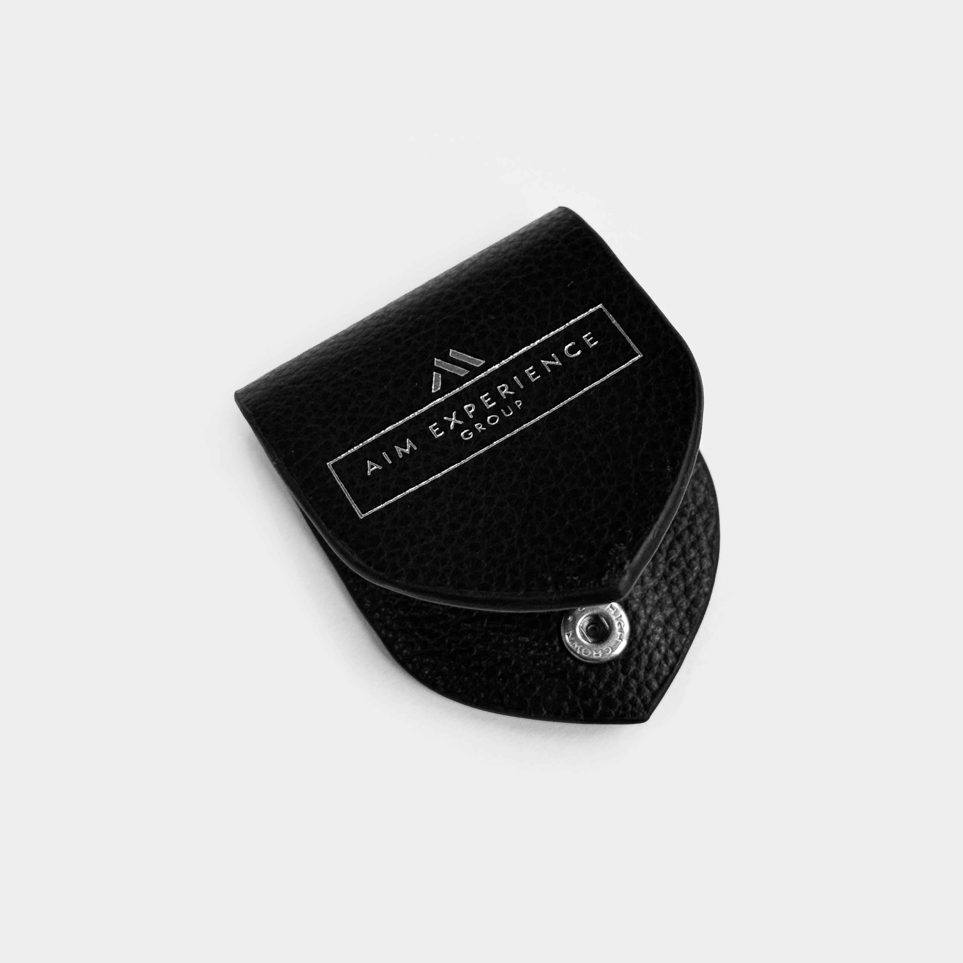 Large leather cable tidy designed to hold a multi-purpose cable or two charging cables, with your company logo