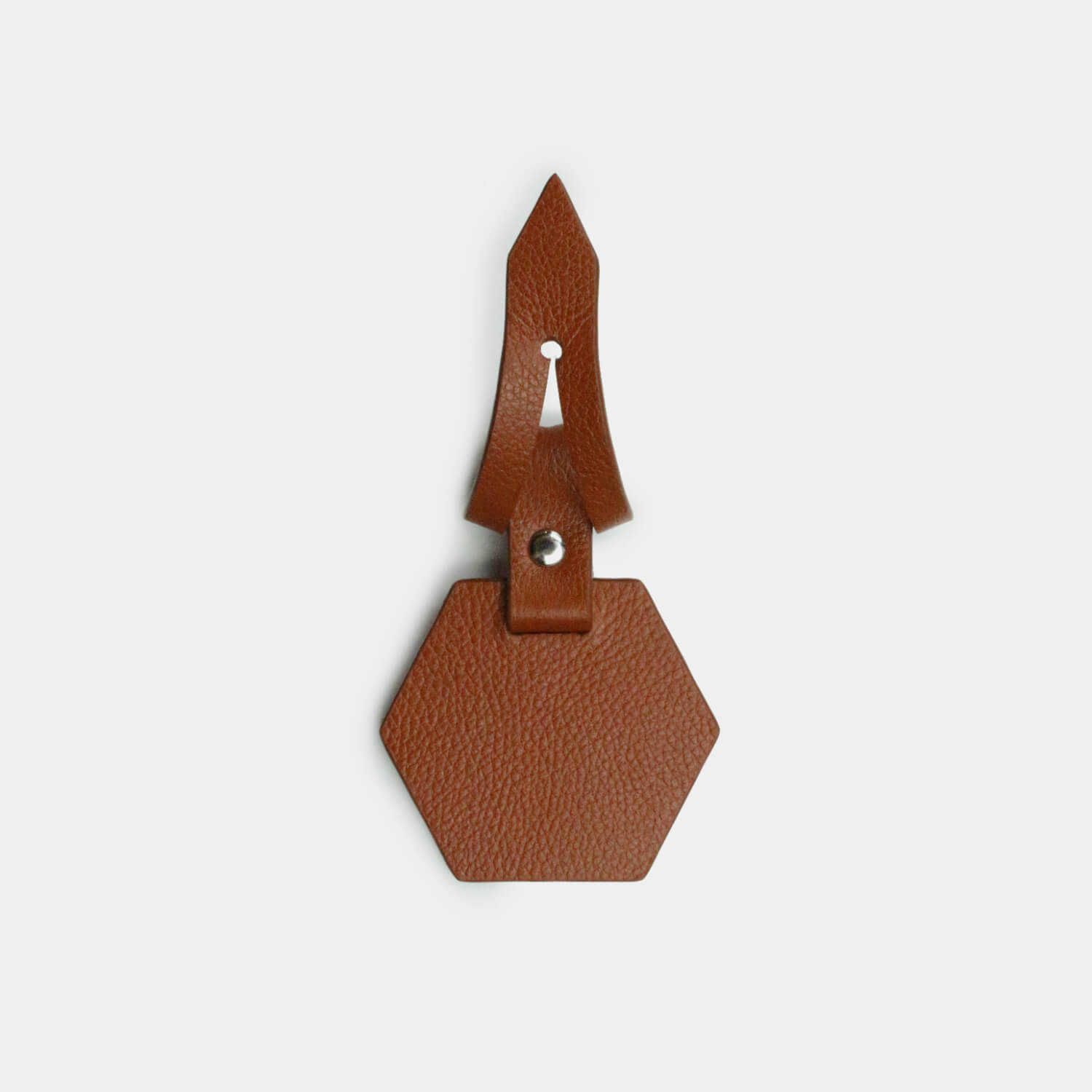 Fine grain leather hexagonal shaped luggage tag and contact details form