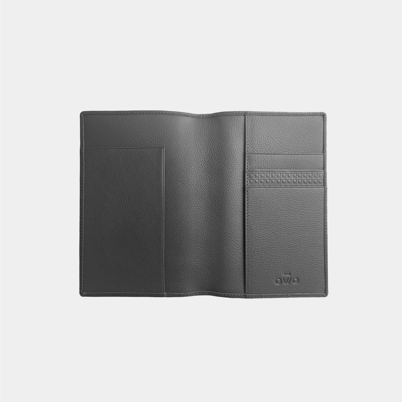 Fine grain leather passport holder for passport, important travel documents and credit cards