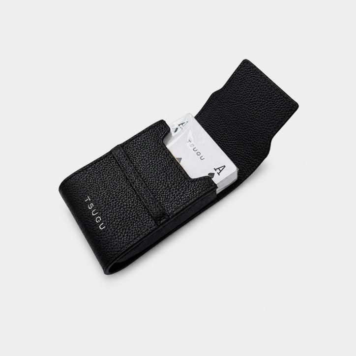 Personalised leather playing card case with branded playing cards