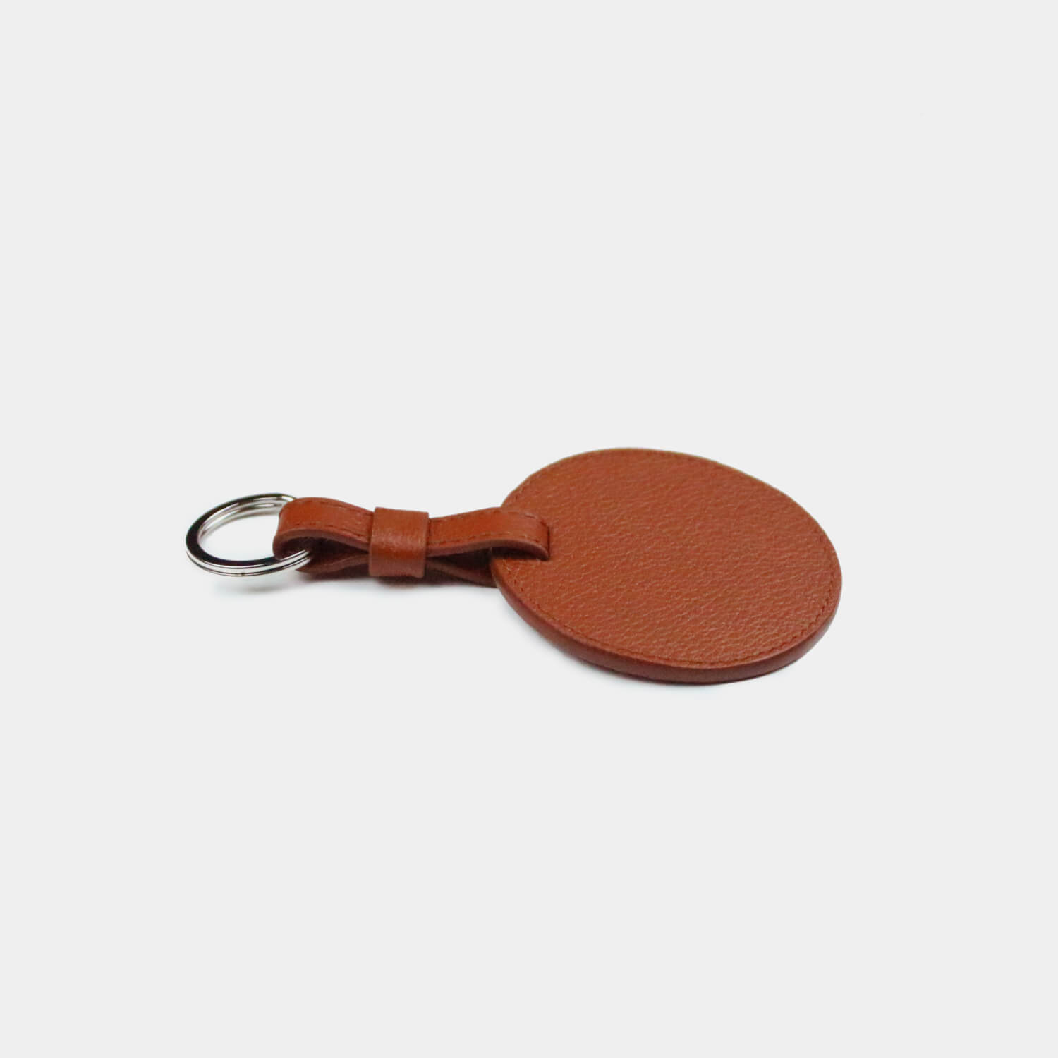 Fine grain leather round keyring with gold or silver split ring, branded with your company logo