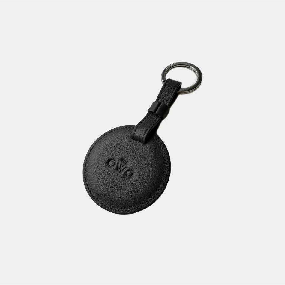 Fine grain leather round padded keyring with gold or silver split ring, branded with your company logo