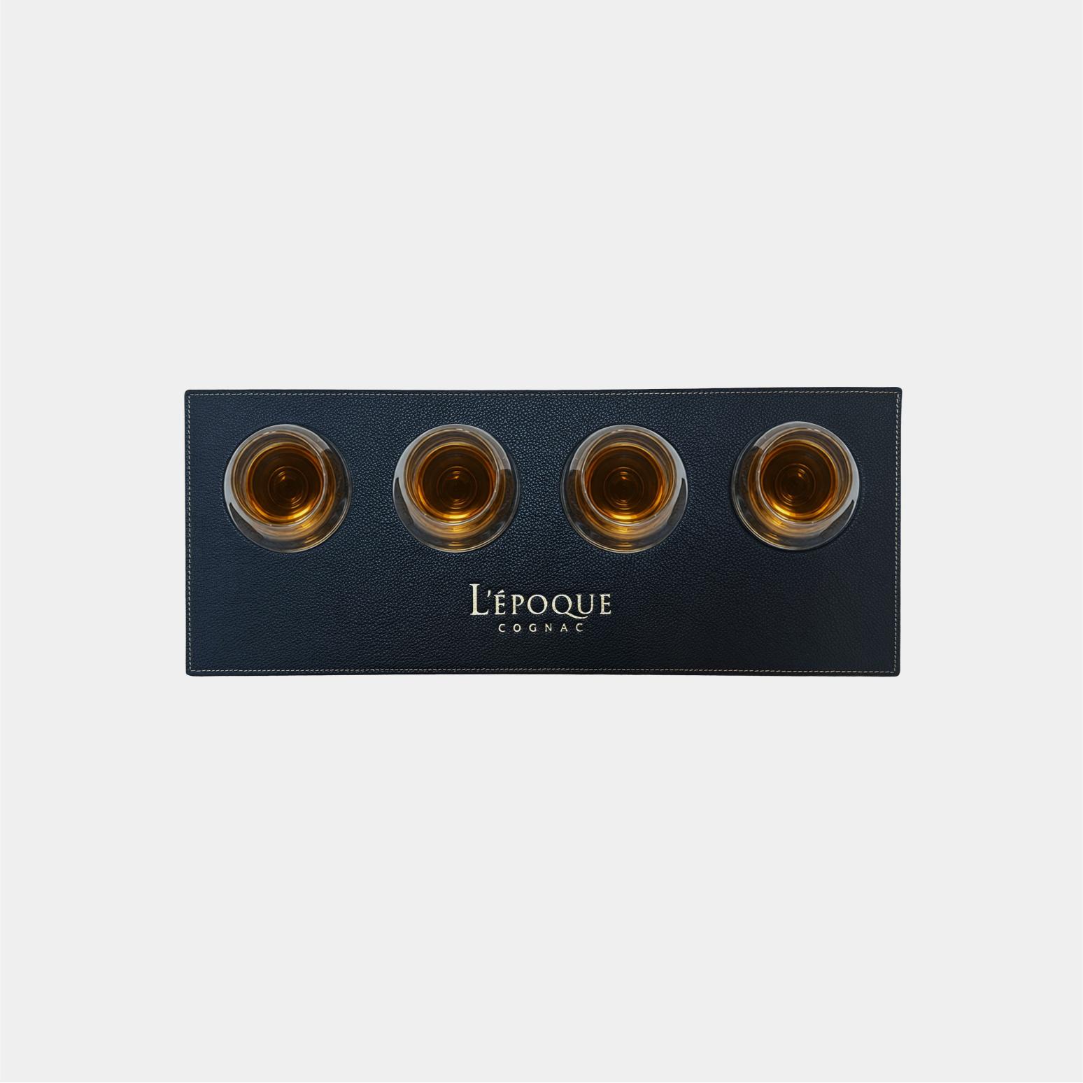 Leather flight tasting board for drink tasting