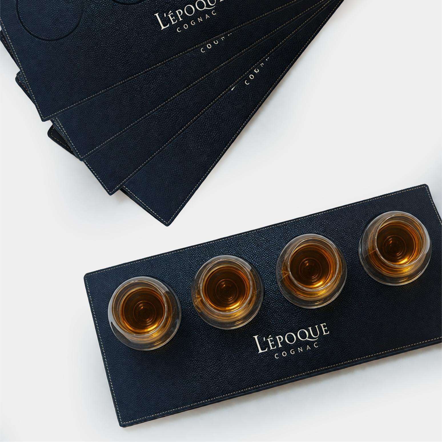 Leather flight tasting board for drink tasting