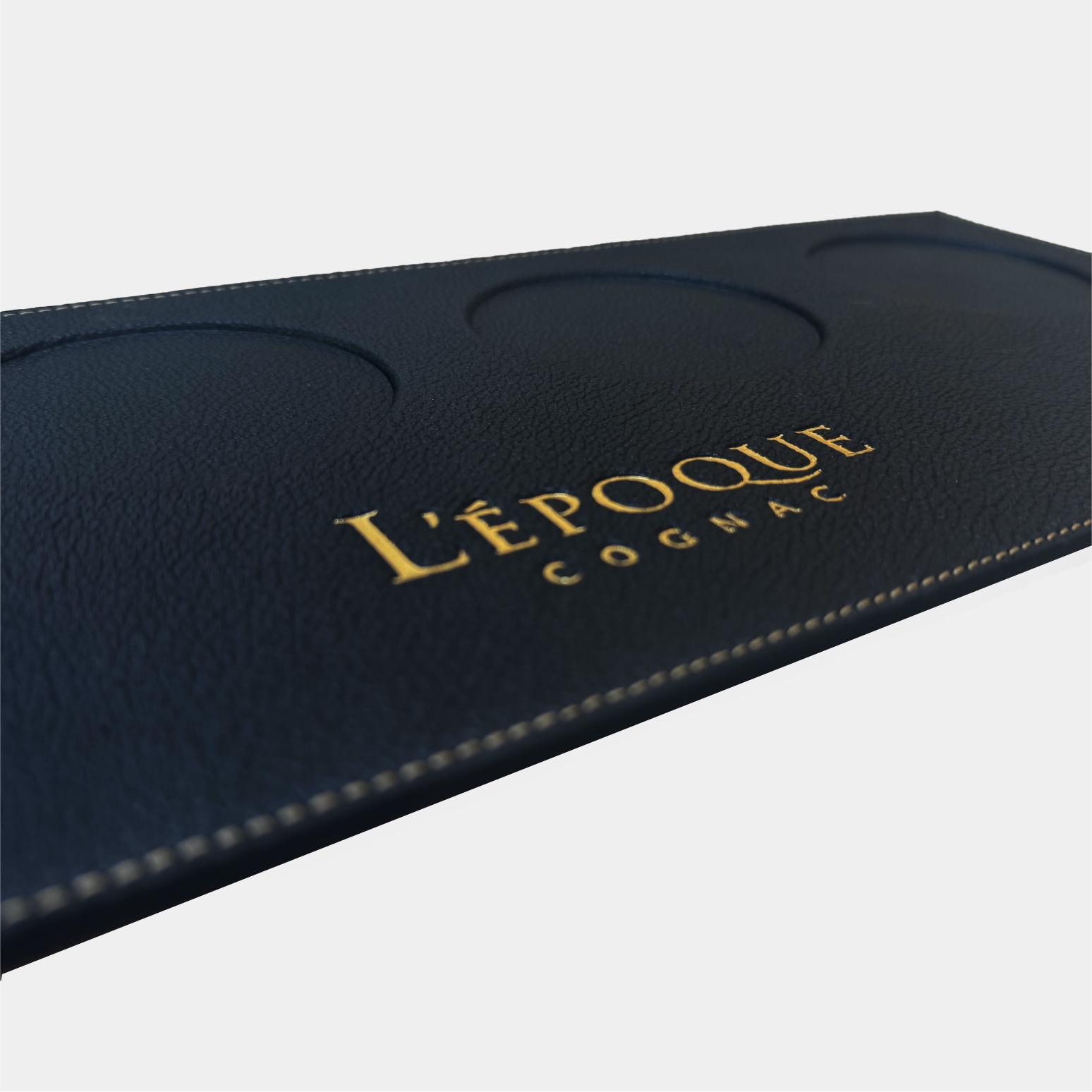 Leather flight tasting board for drink tasting