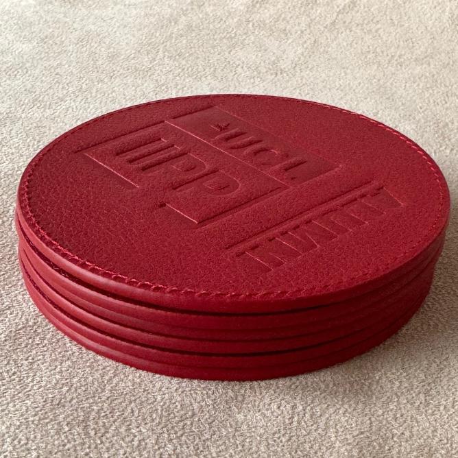 Leather and suede coaster personalised with your company logo