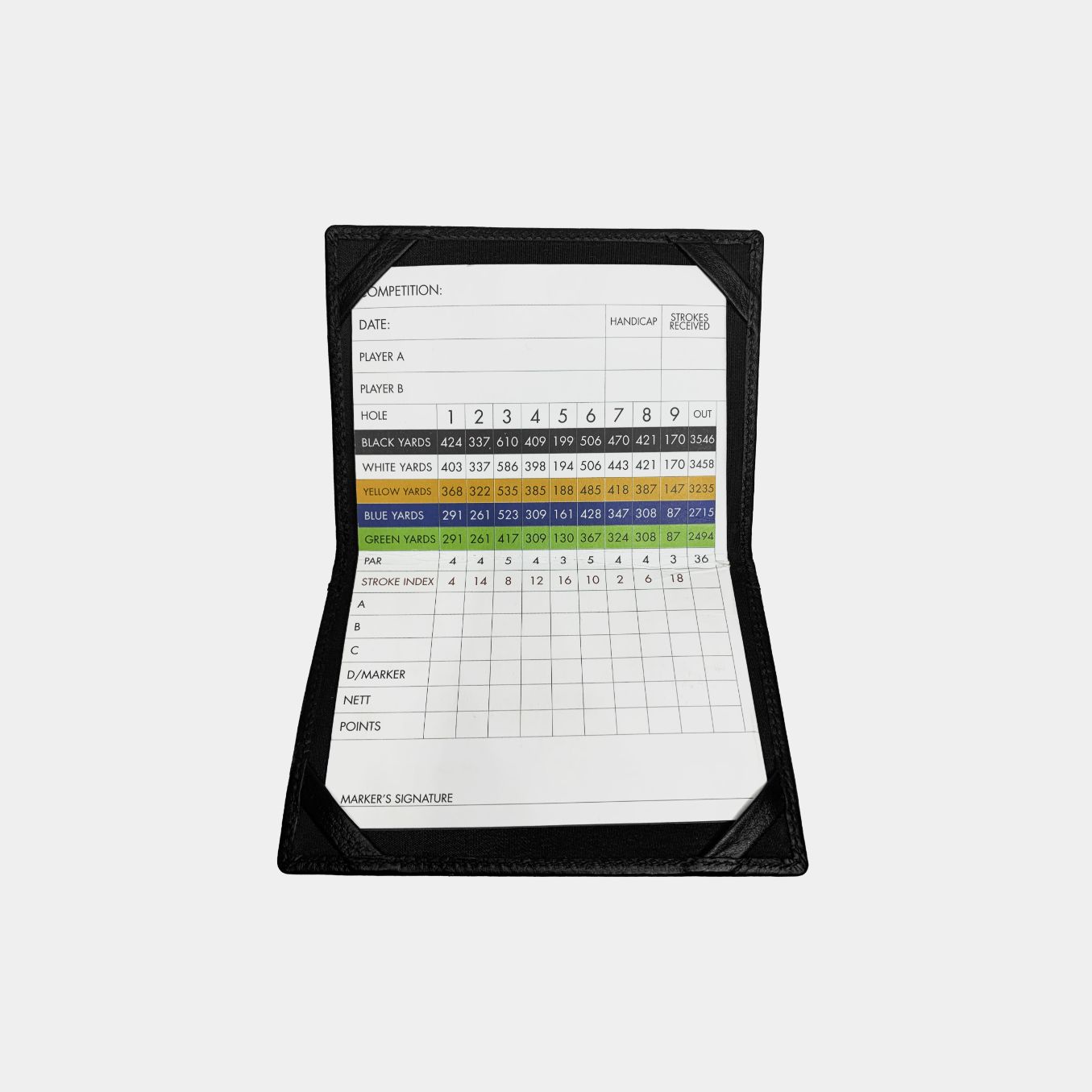 Leather pocket golf scorecard holder, personalise with your golf clubs logo.