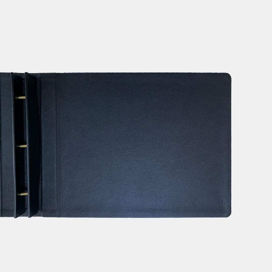 A4 landscape menu folder made from full-grain leather to accommodate a large menu